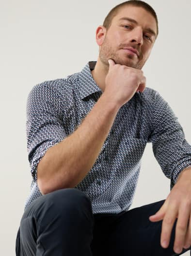 Extraglatt-Hemd Herbstlaub Druck Marine