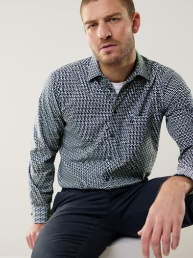 Extraglatt-Hemd Herbstlaub Druck Marine