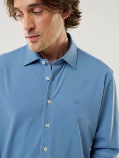 Comfort-Pique Hemd Rauchblau
