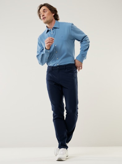 Comfort-Pique Hemd Rauchblau