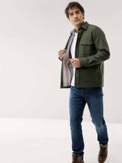 Doppelflanell Hemd-Jacke Uni Oliv