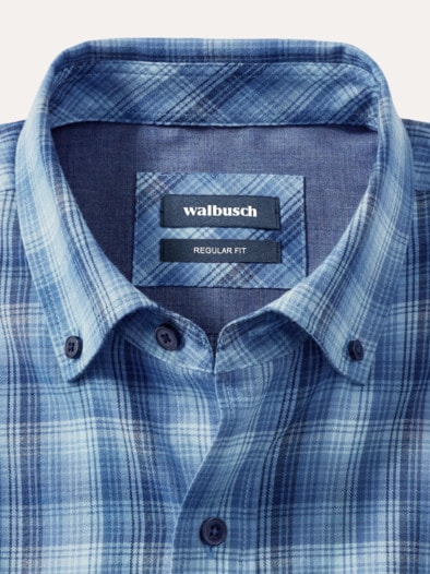 Cashmere-Mix-Hemd Karo Blau