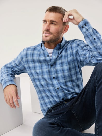 Cashmere-Mix-Hemd Karo Blau