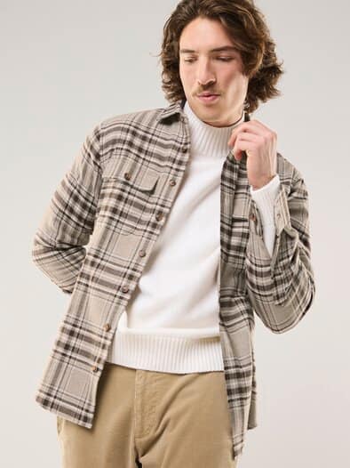 Flanell-Overshirt Karo Taupe