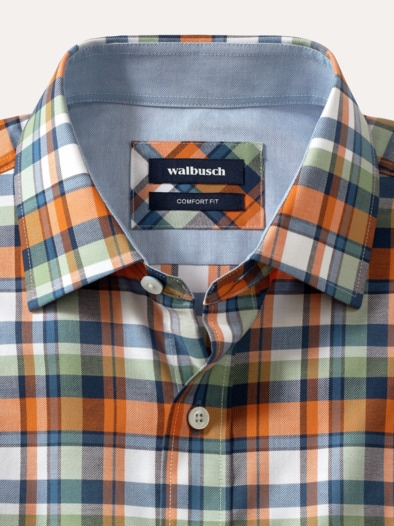 Extraglatt-Hemd Soft-Twill Karo Orange