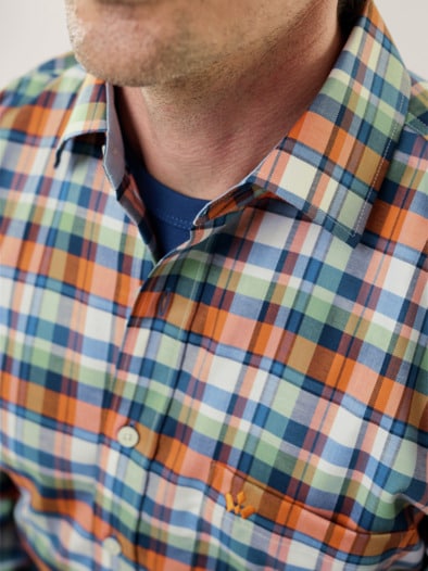 Extraglatt-Hemd Soft-Twill Karo Orange
