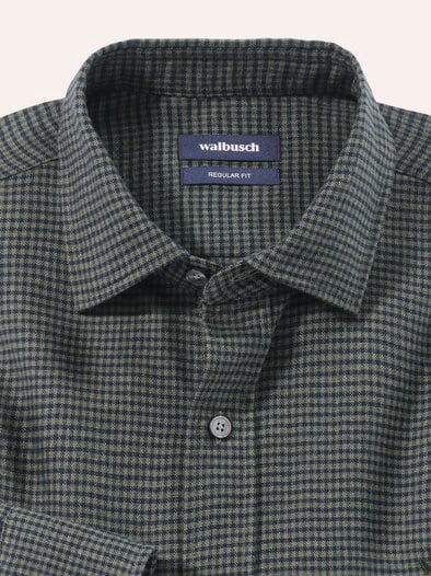 Soft-Flanell Hemd mit Kent-Kragen Minikaro Oliv