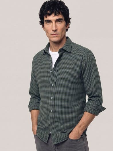 Soft-Flanell Hemd mit Kent-Kragen Minikaro Oliv
