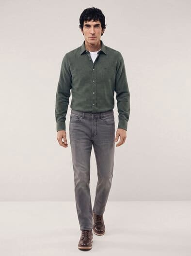 Soft-Flanell Hemd mit Kent-Kragen Minikaro Oliv