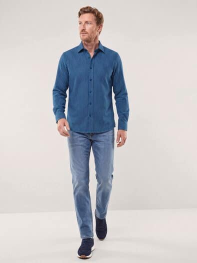 Soft-Flanell Hemd mit Kent-Kragen Streifen Marine
