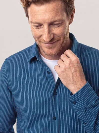 Soft-Flanell Hemd mit Kent-Kragen Streifen Marine