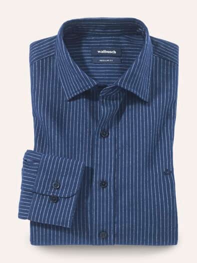 Soft-Flanell Hemd mit Kent-Kragen Streifen Marine