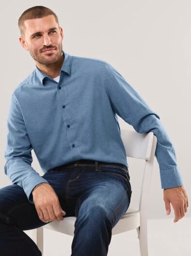 Hemd aus melierter Baumwolle Jeansblau