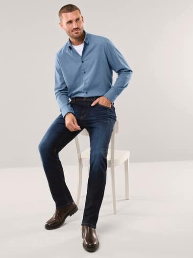 Hemd aus melierter Baumwolle Jeansblau