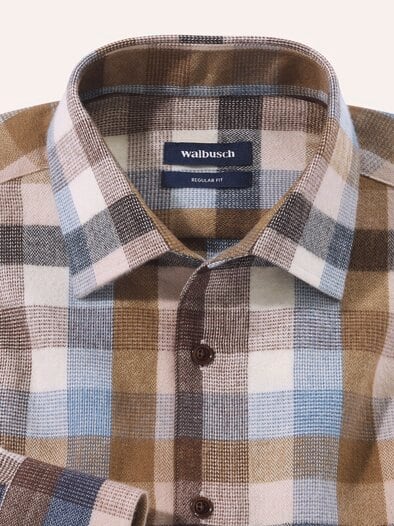 Hemd aus portugiesischem Flanell Blockkaro Camel