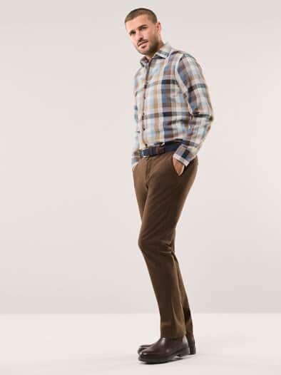 Hemd aus portugiesischem Flanell Blockkaro Camel