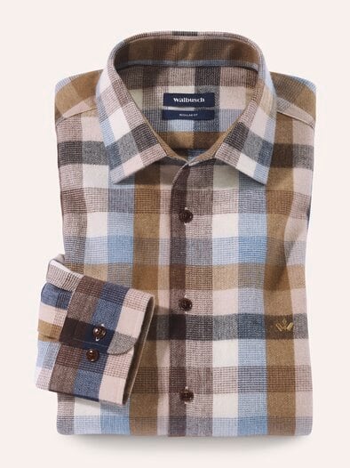 Hemd aus portugiesischem Flanell Blockkaro Camel