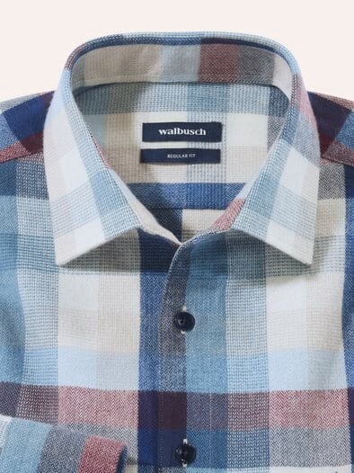 Hemd aus portugiesischem Flanell Blockkaro Bordeaux