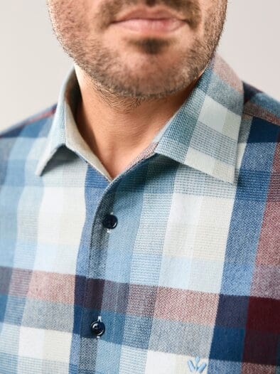 Hemd aus portugiesischem Flanell Blockkaro Bordeaux
