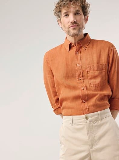 Pures Leinen Hemd Überfärber Orange