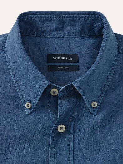 Pures Leinen Hemd Überfärber Jeansblau