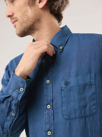 Pures Leinen Hemd Überfärber Jeansblau