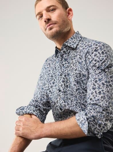 Extraglatt Hemd Druck Blau