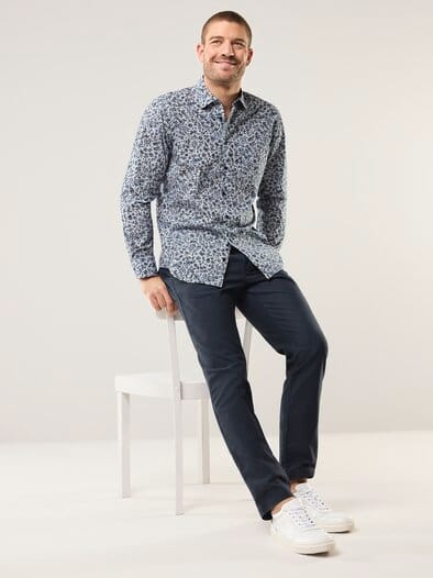 Extraglatt Hemd Druck Blau