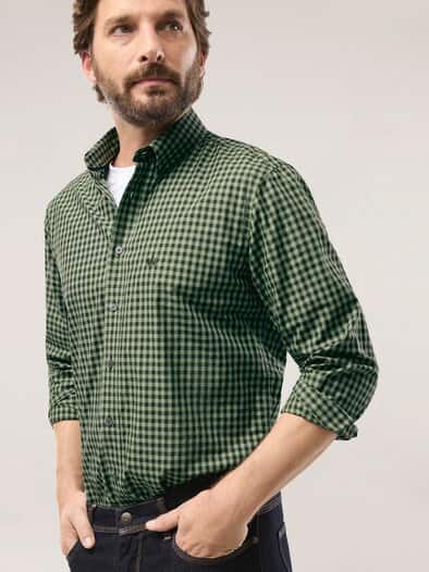 Soft-Cotton Hemd Vichy Oliv