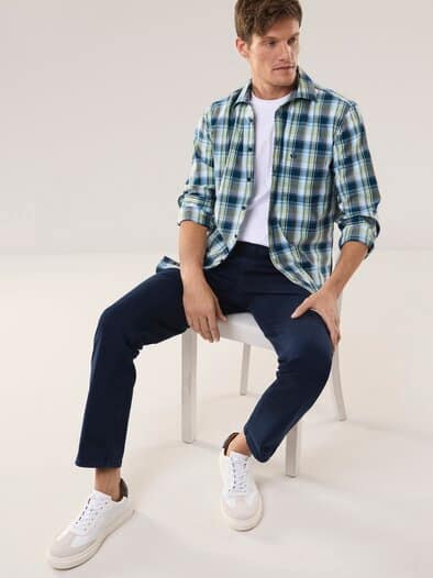 Extraglatt-Hemd Karo Oliv