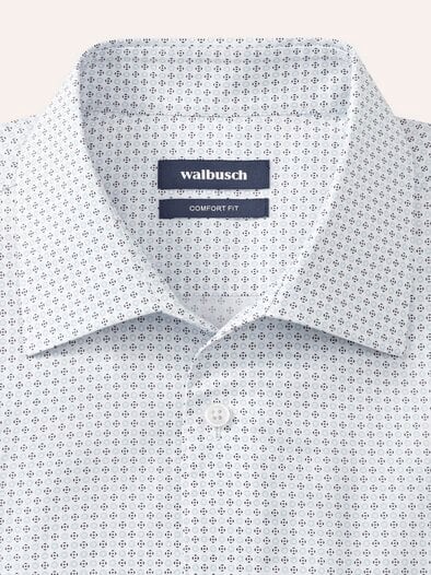 Extraglatt-Hemd Walbusch-Kragen Druck Weiß