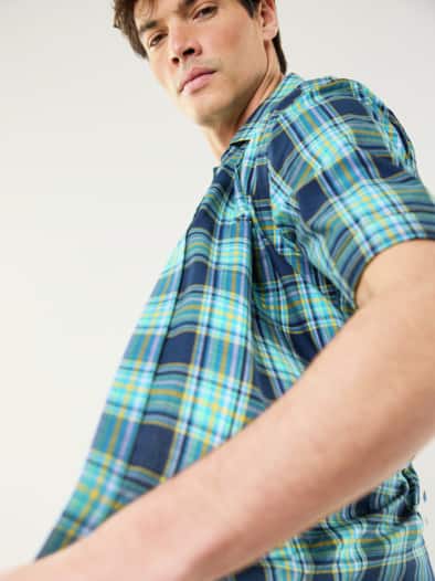 Tropical-Hemd Zip&Go Karo Marine