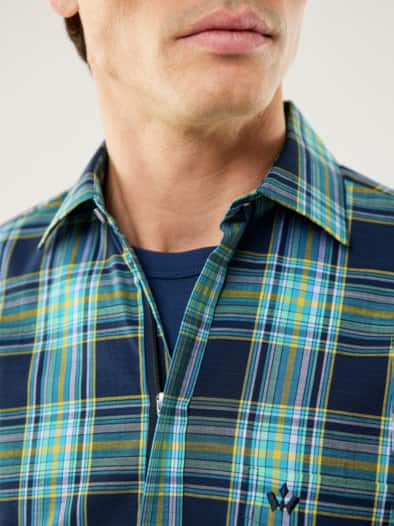 Tropical-Hemd Zip&Go Karo Marine