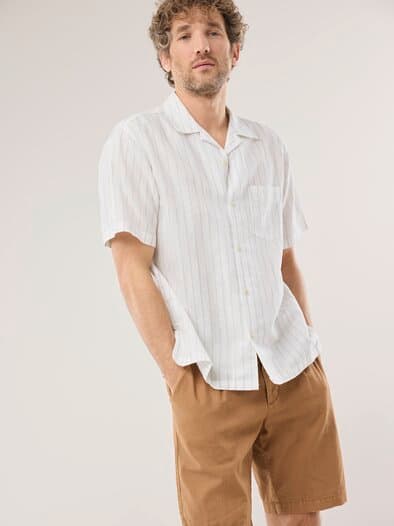 Leinen-Mix Revers-Kragen-Hemd Streifen Natur