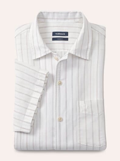 Leinen-Mix Revers-Kragen-Hemd Streifen Natur