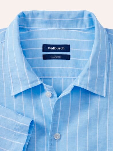 Leinen-Mix Revers-Kragen-Hemd Streifen Bleu