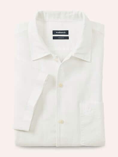 Leinen-Mix Revers-Kragen-Hemd Weiß