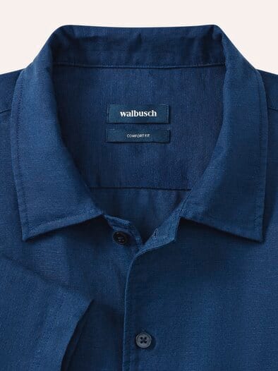 Leinen-Mix Revers-Kragen-Hemd Marine