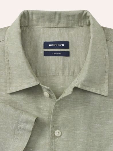 Leinen-Mix Revers-Kragen-Hemd Oliv