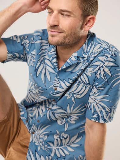 leichtes Reverskragen-Hemd Druck Marine