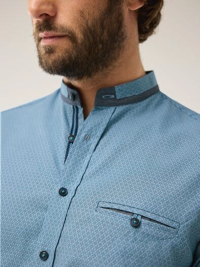 Kurzarm Struktur-Hemd Türkis