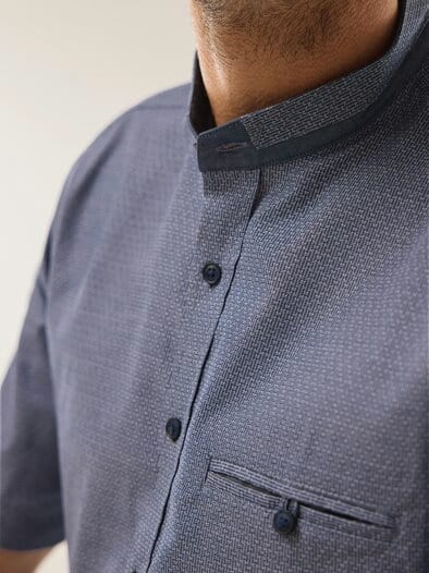 Kurzarm Struktur-Hemd Marine