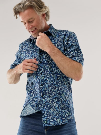 Tropical-Hemd soft & leicht Druck Marine