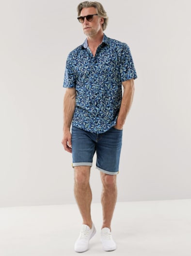 Tropical-Hemd soft & leicht Druck Marine