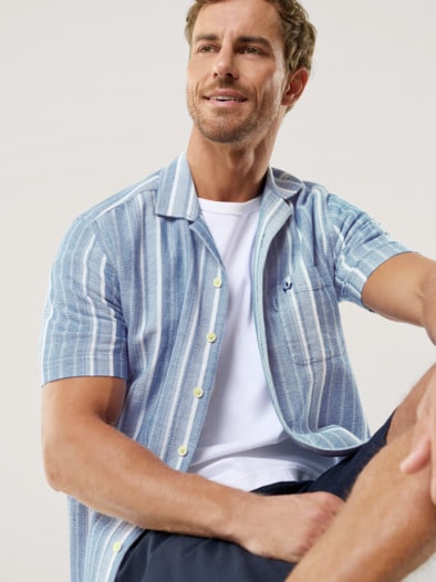 Baumwoll-Hemd Summer Breeze Streifen Bleu