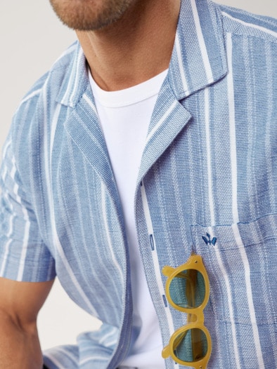 Baumwoll-Hemd Summer Breeze Streifen Bleu