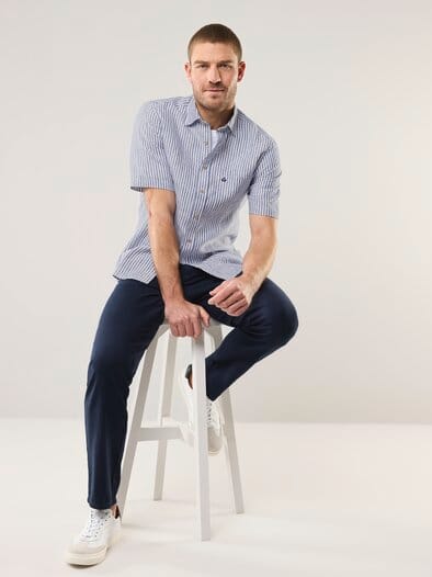 Pures Leinen Hemd StreifenMarine