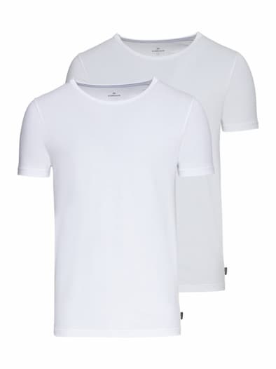 Modal Rundhals-Shirt 2er Set Weiss