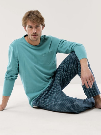 Jersey Flanell Pyjama Streifen Petrol