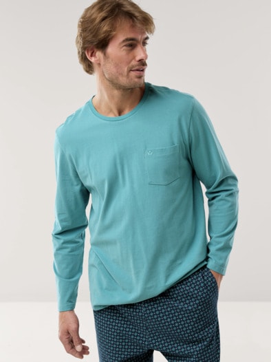 Jersey Flanell Pyjama Streifen Petrol